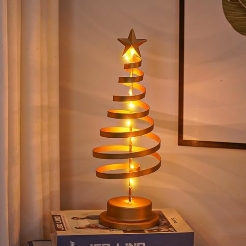 Weihnachtsbaum Metall Mit Beleuchtung, Weihnachtliche Tischdekoration, Batteriebetriebenes Weihnachtsbaum-Nachtlicht, SpiralföRmige Weihnachtsbaumlampe Mit MetallstäNder (B) von BlauHaus