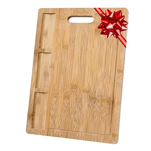 Schneidebrett aus Holz mit Saftrille und Eingebauten Ablagen (43x32cm) – Bambus Küchenbrett, Servierplatte für Fleisch, Käse, Gemüse, Wurst – Holzbrett für Küche Groß, Brotbrett, Frühstücksbrettchen von BlauKe