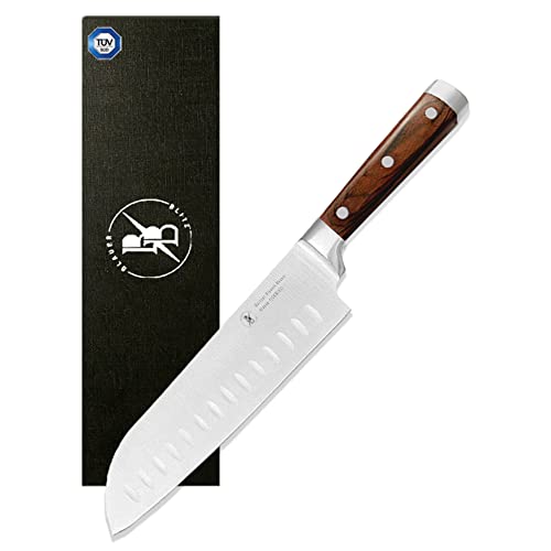 Blauer Blitz Santoku Mainzer Klassik Küchenmesser Deutscher Carbon Edelstahl Messerklinge 18cm hochwertiges Pakkaholz von Blauer Blitz