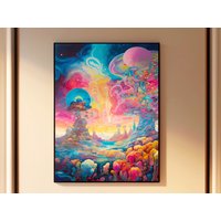 Colorful Psychedelic Landscape Art | Vibrant Abstract Nature Print Trippy Wall Decor 175 Gsm Fine Art, Matte von BlaufussDesigns