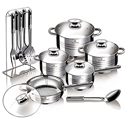 Blauman Gourmet 12Pc Kochgeschirr Set Stainless Steel Nicht Klebend Töpfe Pfanne Mit 6 Zubehör von Blaumann