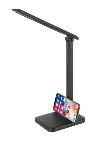 Blaupunkt 6W LED Schreibtischlampe – Augenschonend – Schwarze Tischleuchte – Dimmbar – Einstellbare Helligkeit und Farbtemperatur – USB-Ladeanschluss für Smartphone – Elegante Lederoptik von Blaupunkt
