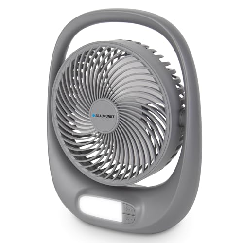 Blaupunkt APF301 Tragbarer Ventilator | Akkubetrieben, Aufladen über USB | 3 Lüftergeschwindigkeitseinstellungen | 180 Grad Neigungsverstellung | LED-Lampe mit zwei Helligkeitsstufen | Grau von Blaupunkt