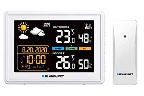 Blaupunkt WS30WH Wetterstation Digital Farbdisplay Funkwetterstation DCF-Funkuhr Multifunktionale Wetterstation Thermometer Hygrometer Innen und Außen LCD-Display mit Wettervorhersage von Blaupunkt