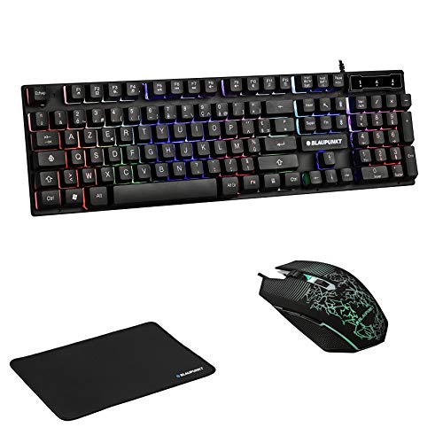 Gamer-Tastatur – Set mit Tastatur und Maus – Gamer – Gaming-Tastatur – Gaming-Paket: Tastatur + optische Maus + Mauspad von Blaupunkt