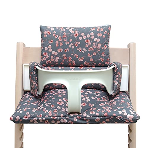 Blausberg Baby - Sitzkissen Set kompatibel mit Tripp Trapp Stokke Hochstuhl - 2-teilige Polsterung Sitzverkleinerer in Taupe Grau rosa Blätter von Blausberg