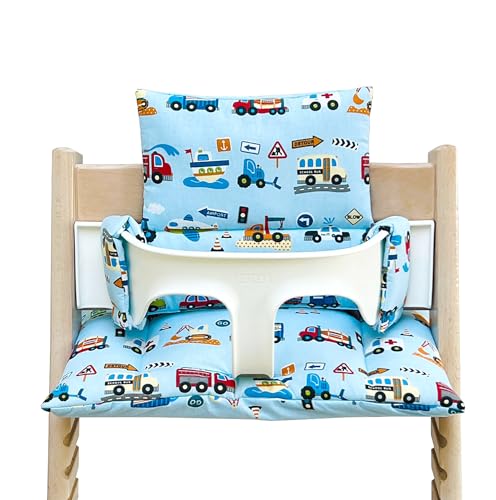 Blausberg Baby - Tripp Trapp Sitz-Kissen Set für Stokke Hochstuhl - 2-teilige Auflage/Polster/Sitzverkleinerer - Auto Bagger Blau, Material Oeko-TEX Standard 100 Zertifiziert von Blausberg