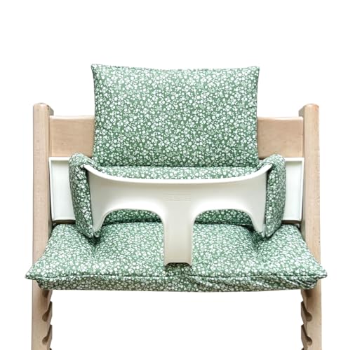 Blausberg Baby - Tripp Trapp Sitzkissen Set ABWASCHBAR für Stokke Hochstuhl - Polster Sitzverkleinerer - Grün Weiße Blätter - Materialien - Oeko-TEX Standard Zertifiziert von Blausberg