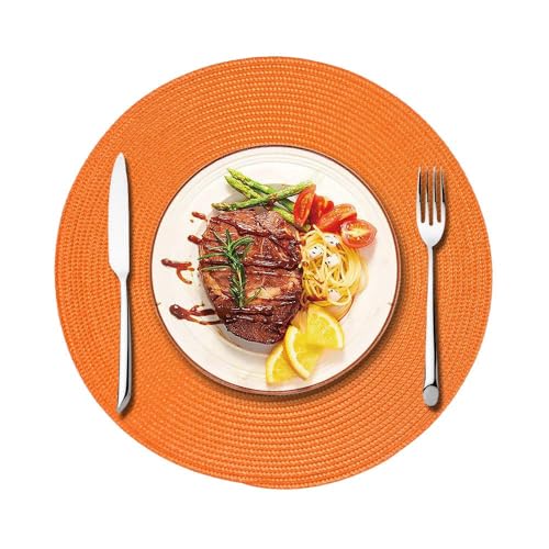 4 Stück 38cm Runde Platzsets Abwaschbar,Geflochten Tischmatten Hitzebeständig rutschfeste Tischset aus PP Platzdeckchen Doppelseitig Tischsets Untersetzer für Esstisch Küche,Orange von Blausky