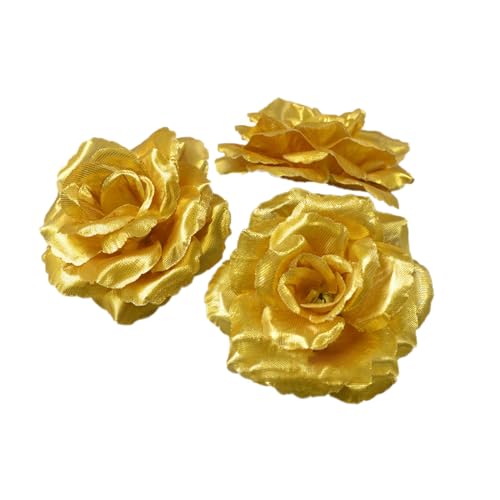 50 Stück Künstliche Blumen Rosen,8cm Seidenrosenköpfe Künstliche blumenköpfe mit Stielen Seidenblumen Köpfe Blütenköpfe Rosen Köpfe für DIY Basteln Geschenkbox Hause Hochzeit Deko,Gold von Blausky