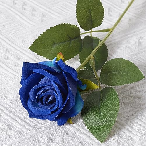 Blausky 1 Stück Künstliche Rosen aus Flanell,51 cm Single Long Stem Fake Rose,Realistische Blume,Ewige Blumen,Brautstrauß,Kunstblumen Rosen,für Hausgarten Party Hotel Büro Dekor,Blau von Blausky