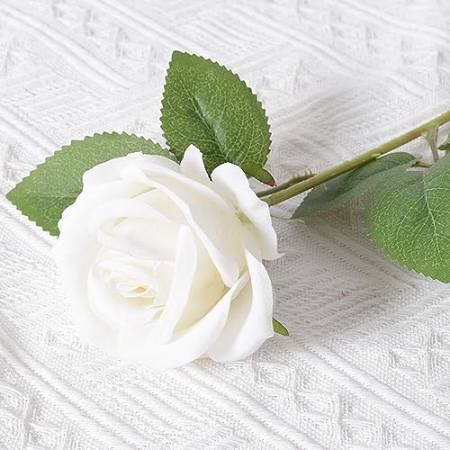 Blausky 1 Stück Künstliche Rosen aus Flanell,51 cm Single Long Stem Fake Rose,Realistische Blume,Ewige Blumen,Brautstrauß,Kunstblumen Rosen,für Hausgarten Party Hotel Büro Dekor,Weiß von Blausky