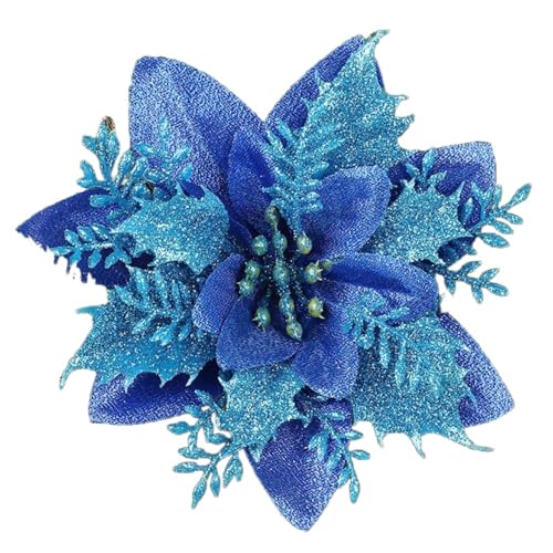 Blausky 12 Stück 13 cm Weihnachten Blumen,Weihnachtsstern Kunstblumen, Glitzer-Weihnachtsblumen,Poinsettia Weihnachtsblume Glitzernde für Weihnachtsbaum Dekorationen,Hochzeit Neujahr,Dunkelblau von Blausky