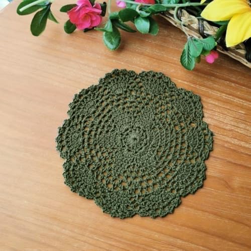 Blausky 2 Stück Runde Bestickte Tischmatte,Häkeldeckchen,Spitzendeckchen Tischset Kleine Häkeln Tischläufer Baumwolle Untersetzer,Tischdecken für Tassen Schalen Teller Vasen Antike,20 cm,Dunkelgrün von Blausky