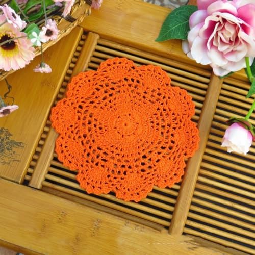 Blausky 2 Stück Runde Bestickte Tischmatte,Häkeldeckchen,Spitzendeckchen Tischset Kleine Häkeln Tischläufer Baumwolle Untersetzer,Tischdecken für Tassen Schalen Teller Vasen Antike,20 cm,Orange Blausky 2 Stück Runde Bestickte Tischmatte,Häkeldeckchen,Spitzendeckchen Tischset Kleine Häkeln Tischläufer Baumwolle Untersetzer,Tischdecken für Tassen Schalen Teller Vasen Antike,20 cm,Orange von Blausky