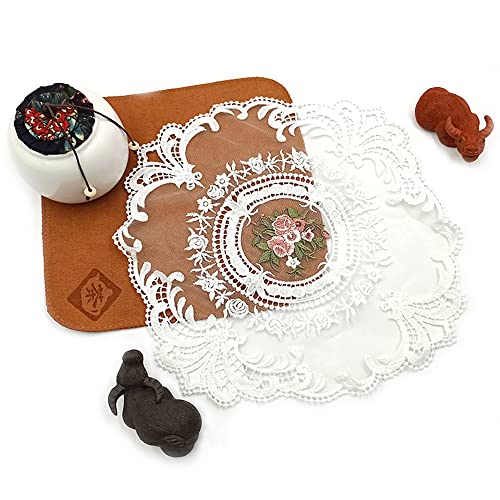 Blausky 2 Stück Tischdecke Spitze,Quadrat Deckchen,Tischdecke mit floralem Muster,Spitze Stickerei Tisch Tischse,Spitzendeckchen,Untersetzer,für Tassen Vasen Schalen Teller Tischsets,28 x 28 cm,Weiß von Blausky