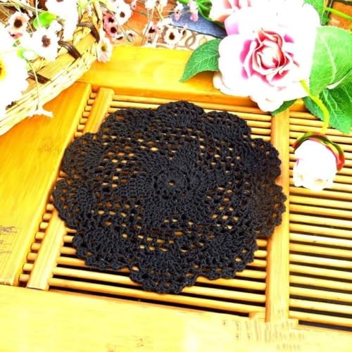 Blausky 6 Stück Runde Bestickte Tischmatte,Häkeldeckchen,Spitzendeckchen Tischset Kleine Häkeln Tischläufer Baumwolle Untersetzer,Tischdecken für Tassen Schalen Teller Vasen Antike,20 cm,Schwarz Blausky 6 Stück Runde Bestickte Tischmatte,Häkeldeckchen,Spitzendeckchen Tischset Kleine Häkeln Tischläufer Baumwolle Untersetzer,Tischdecken für Tassen Schalen Teller Vasen Antike,20 cm,Schwarz von Blausky