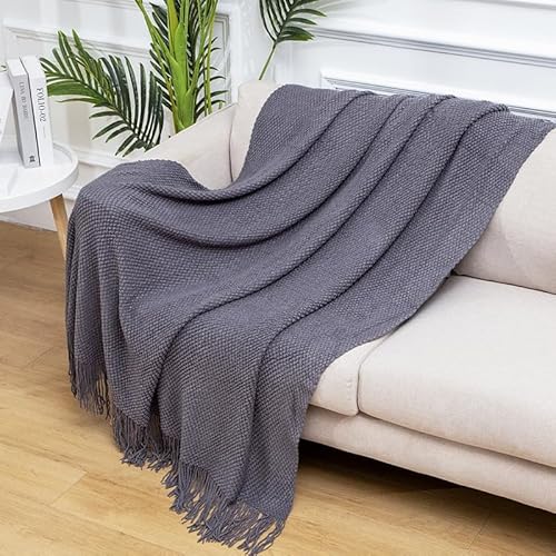 Blausky Strick Sofadecke mit Quaste,130x180cm Strickdecke Kuscheldecke Couchdecke Wohndecke Weich Gestrickte Decke überwurf Boho Dekorative Decke für Couch Sofa Stuhl Bett,Rauchgrau B von Blausky