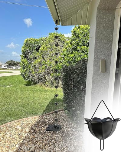 Blazea Regenablaufkette Schwarze Regenfängerkette mit Haken, Ersatz für Regenrinnen-Fallrohr aus Aluminium, Outdoor-Dekor, Regenbecher, Wasserspiel, Fallrohr (Color : Style D, Size : 2.8m (9.2ft)) von Blazea