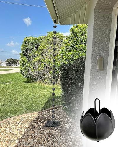 Blazea Regenablaufkette Schwarze Regenfängerkette mit Haken, Ersatz für Regenrinnen-Fallrohr aus Aluminium, Outdoor-Dekor, Regenbecher, Wasserspiel, Fallrohr (Color : Style E, Size : 4.5m (14.8ft)) von Blazea