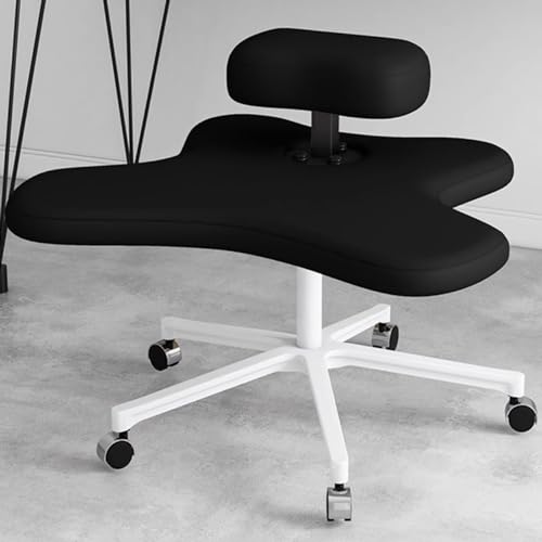 Kniestuhl Yoga-Schreibtischstuhl mit Gekreuzten Beinen, Weiche Lederne Bürostuhlsitzplätze, Armloser Meditationsstuhl mit Breitem Sitz, ADHS-Stuhl für Stundenlanges Sitzen (Color : Black) von Blazea