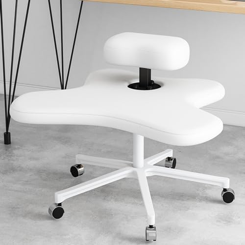 Kniestuhl Yoga-Schreibtischstuhl mit Gekreuzten Beinen, Weiche Lederne Bürostuhlsitzplätze, Armloser Meditationsstuhl mit Breitem Sitz, ADHS-Stuhl für Stundenlanges Sitzen (Color : White) von Blazea