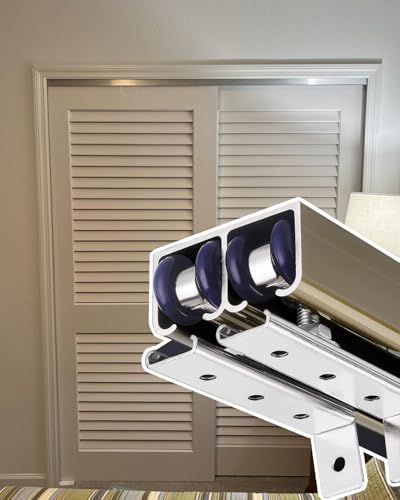 Schiebetür Schiene Schiebetürbeschlag Bypass-Türbeschläge, Doppel-Schiebetürenbeschläge, Leise und Leichtgängiges Schranktür-Schienenset, Kleiderschrank-Bypass-System(Champagne,118in(299.7cm)) von Blazea