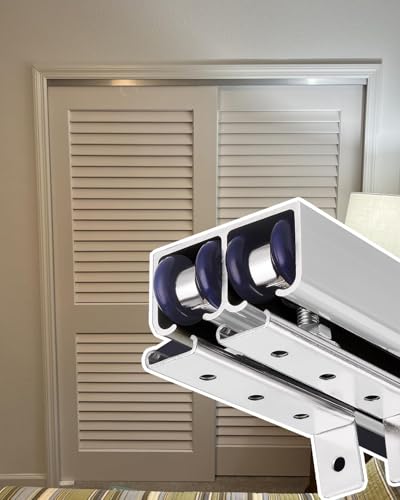 Schiebetür Schiene Schiebetürbeschlag Bypass-Türbeschläge, Doppel-Schiebetürenbeschläge, Leise und Leichtgängiges Schranktür-Schienenset, Kleiderschrank-Bypass-System(Silver,68in(172.7cm)) von Blazea