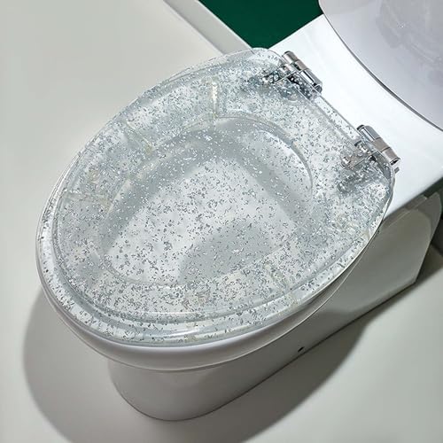 Transparenter Toilettensitz Transparenter Toilettensitz mit Absenkautomatik, Gepolstertes Toilettensitzset aus Acryl, Robuster Toilettendeckel aus Kunstharz, Dekorativer Toilettendeckel aus Gold-silbe von Blazea