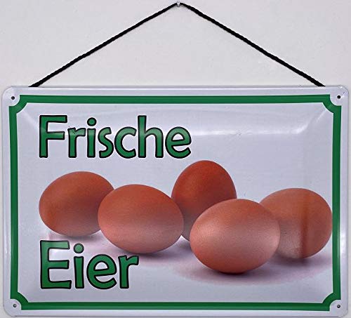 Blechschild mit Kordel 18 x 12 cm Verkaufs Schild: Frische Eier ! - Blechemma von Blechemma