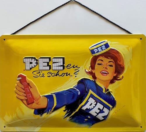 Blechschild mit Kordel 30 x 20 cm PEZ Vintage Werbeschild Pez`en Sie schon ? - Blechemma von Blechemma