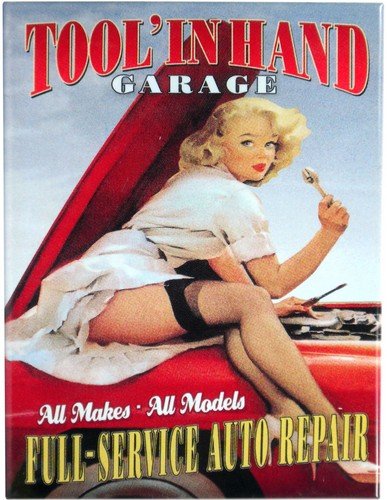 Kühlschrank Metall Magnet 6x8 cm" Auto Repair PinUp Girl" Nostalgie Tin Sign EMAG187 von WOGEKA ART