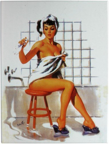 Kühlschrank Metall Magnet 6x8 cm"PinUp Girl im Bad" Nostalgie Tin Sign EMAG129 von WOGEKA ART