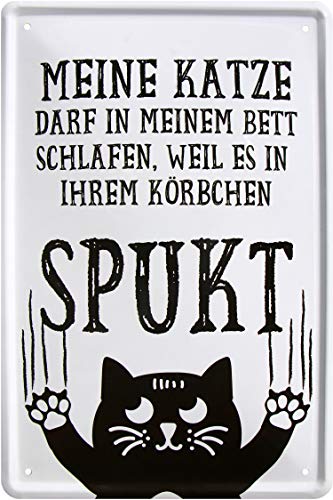 Meine Katze darf in Meinem Bett schlafen 20 x 30 cm Spruch Deko Blechschild 32 von WOGEKA ART