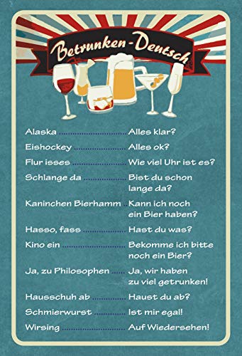 Schatzmix Betrunken-Deutsch Getränkekarte Bar Metallschild Wanddeko 20x30 tin Sign Blechschild, Mehrfarbig, 20x30 cm von Vineen