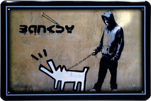 Blechschild Banksy Mann mit Hund 20 x 30cm Reklame Retro Blech 176 von Blechschild 20 x 30 cm