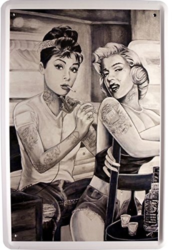 WOGEKA ART Retro Blechschild - Beautiful Tattooed Girls Tattoo Studio - witziger Spruch als Geschenk-Idee zum Geburtstag Weihnachten zur Dekoration 20x30 cm Vintage-Design aus Metall 336 von WOGEKA ART