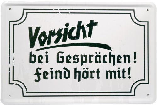 WOGEKA ART Retro Blechschild - Vorsicht bei Gesprächen - witziger Spruch als Geschenk-Idee zum Geburtstag Weihnachten zur Dekoration 20x30 cm Vintage-Design aus Metall 892 von WOGEKA ART