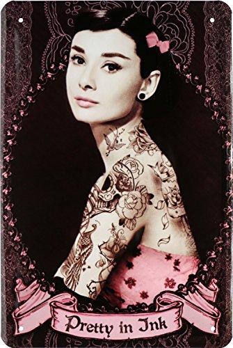 Pretty Audrey Hepburn Sexy Tattoo Girl Blechschild 20 x 30 Retro Blech 43 von Blechschild 20 x 30 cm
