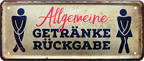 WOGEKA ART Retro Blechschild - Allgemeine Getränke Rückgabe WC Toilette Klo - witziger Spruch Geschenk-Idee Geburtstag Weihnachten Dekoration 28x12 cm Vintage-Design Metall 1510 von WOGEKA ART