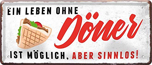 WOGEKA ART Retro Blechschild - Ein Leben ohne Döner ist möglich aber sinnlos - witziger Spruch Geschenk-Idee Geburtstag Weihnachten Dekoration 28x12 cm Vintage-Design Metall 1452 von WOGEKA ART