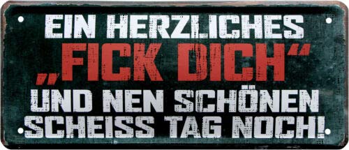 WOGEKA ART Retro Blechschild - Ein herzliches"Fick Dich" und nen scheiß Tag - witziger Spruch Geschenk-Idee Geburtstag Weihnachten Dekoration 28x12 cm Vintage-Design Metall 1965 von WOGEKA ART