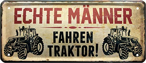 WOGEKA ART Retro Blechschild Echte Männer fahren Traktor Bauer Landwirt als Geschenk-Idee 28 x 12 cm Vintage-Deko-Schild aus Metall 1572 von WOGEKA ART