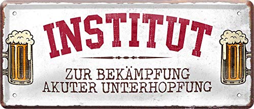 WOGEKA ART Retro Blechschild - Institut zur Bekämpfung von Unterhopfung Bier - witziger Spruch Geschenk-Idee Geburtstag Weihnachten Dekoration 28x12 cm Vintage-Design Metall 766 von WOGEKA ART
