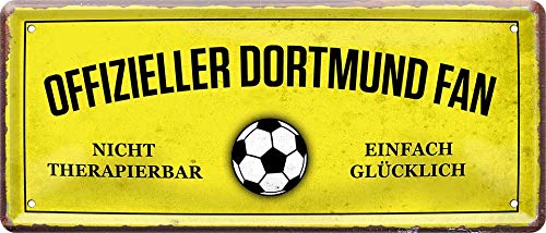 WOGEKA ART Retro Blechschild - Offizieller Dortmund Fan - einfach glücklich Fußball - witziger Spruch als Geschenk-Idee zum Geburtstag Weihnachten zur Dekoration 28x12 cm Vintage-Design aus Metall 922 von WOGEKA ART