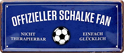 WOGEKA ART Retro Blechschild - Offizieller Schalke Fan - einfach glücklich Fußball - witziger Spruch als Geschenk-Idee zum Geburtstag Weihnachten zur Dekoration 28x12 cm Vintage-Design aus Metall 955 von WOGEKA ART