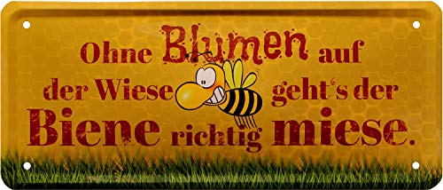 WOGEKA ART Retro Blechschild Ohne Blumen auf der Wiese geht´s der Biene miese witziger Spruch zum Geburtstag Weihnachten zur Dekoration 28x12 cm aus Metall 1829 von WOGEKA ART