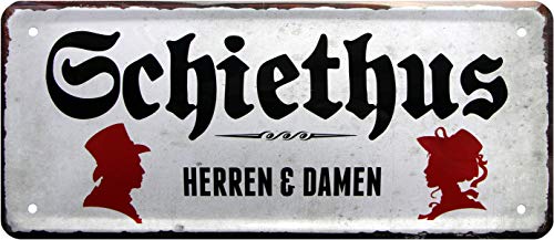 WOGEKA ART Retro Blechschild - Schiethus für Damen & Herren Toilette Klo WC Schild - witziger Spruch Geschenk-Idee Geburtstag Weihnachten Deko 28x12 cm Vintage-Design Metall 1239 von WOGEKA ART