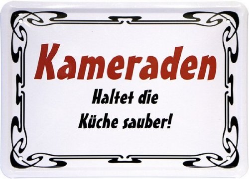 WOGEKA ART Retro Blechschild - Kameraden - Haltet die Küche sauber - witziger Spruch als Geschenk-Idee zum Geburtstag Weihnachten Dekoration 15x21 cm Vintage-Design Metall MJ 140 von WOGEKA ART