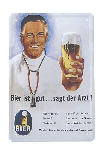 Blechschild Bier ist gut SAGT der Arzt - Vintage Retro Deko Schilder Dekoration für Küche Bar Partykeller Biergarten Werkstatt Kneipe Garage - Geschenkidee für Biertrinker - 20x30cm von Blechschild